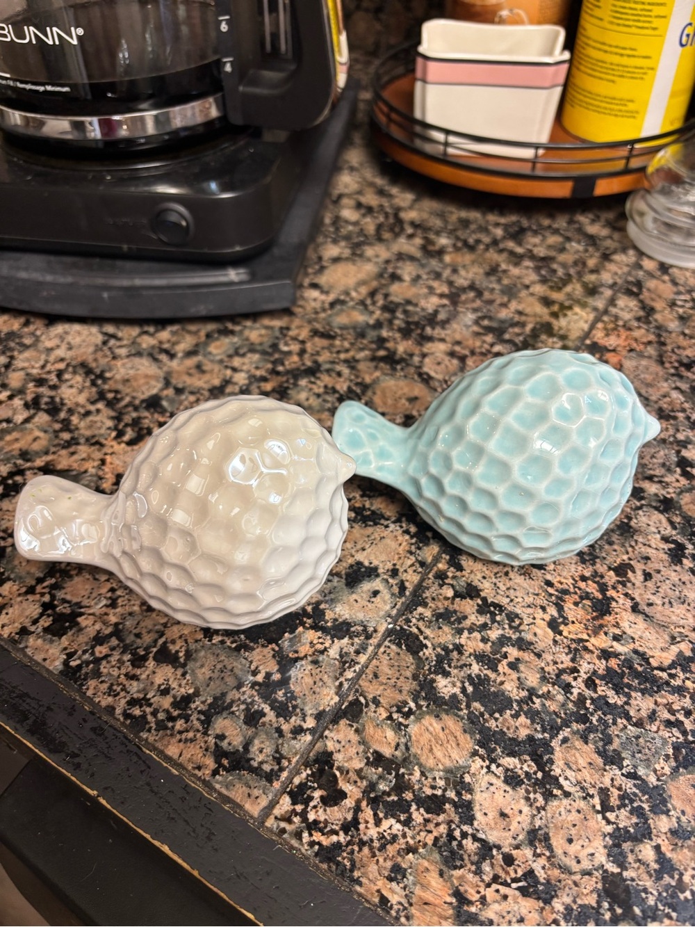 Ceramic Decorative Bird Figurines - Cream & Light Blue